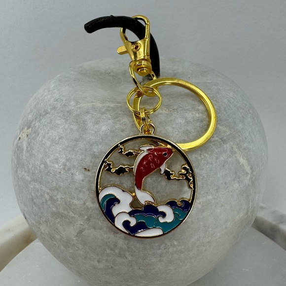 3/$15 Hokusai Koi Fish Charm Keychain - Picture 1 of 7